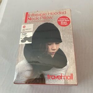 Travel mall inflatable hooded neck pillow
